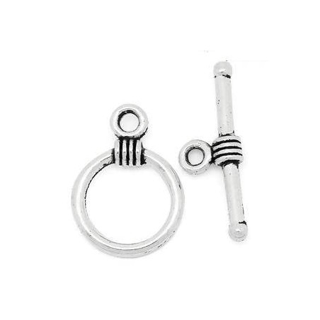 T-Bar closure - round - antique silver - 1 piece