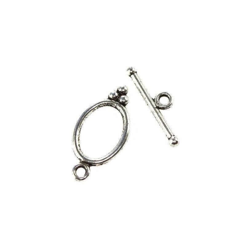 T-Bar closure - oval - antique silver - 1 piece