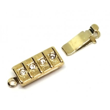Cassette closure, 23 karat gold plated with rhinestones - 1 piece