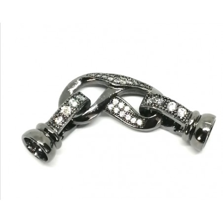 Jewel closure with rhinestones - rhodium-plated - 1 piece