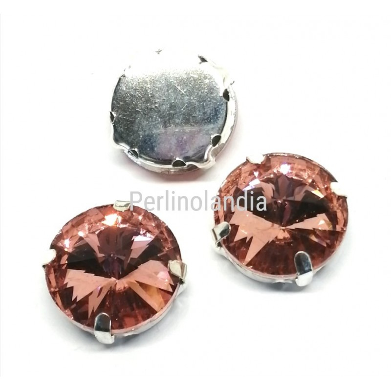 Rivoli in vetro 14 mm con castone - Peach - 2...