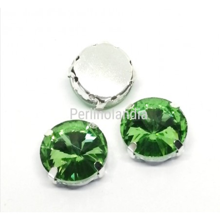 Rivoli in vetro 14 mm con castone - Light Green -  2 PEZZI