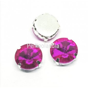 Rivoli in vetro 14 mm con castone -Fuchsia- 2 PEZZI
