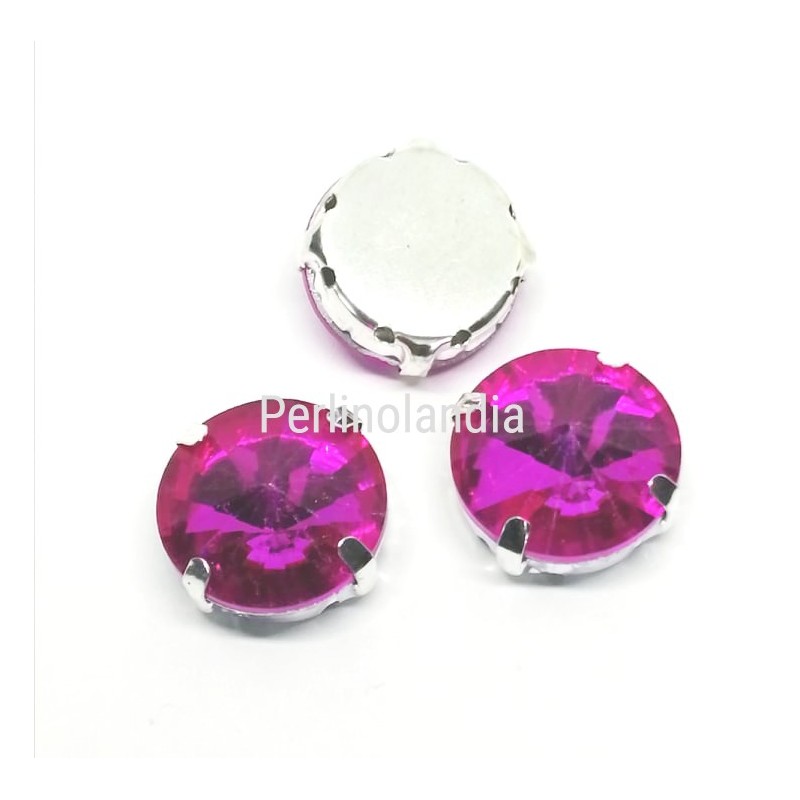14 mm glass rivulets with bezel -Fuchsia- 1 piece