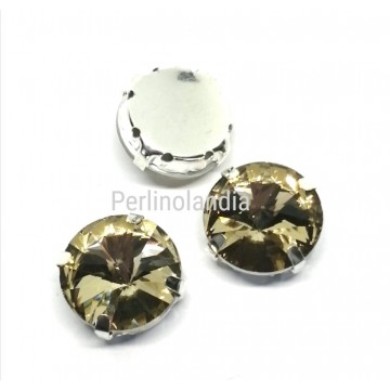 Rivoli in vetro 14 mm con castone -Light Gold- 2 PEZZI