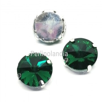 Rivoli in vetro 14 mm con castone -Erinite- 2 PEZZI