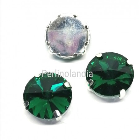 Rivoli in vetro 14 mm con castone -Erinite- 2 PEZZI