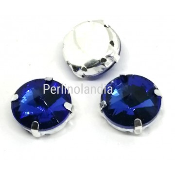 Rivoli in vetro 14 mm con castone - Sapphire - 2 PEZZI