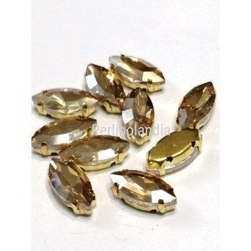 Navette in vetro con castone 7x15m - Gold Champagne -2 pezzi