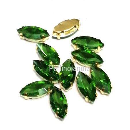 Glass shuttles with bezel 7x15m - Green -2 pieces