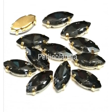 Navette in vetro con castone  7x15m - Black Diamond  -2 pezzi