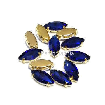 Navette In Vetro Con Castone 7x15m - Sapphire -2 Pezzi