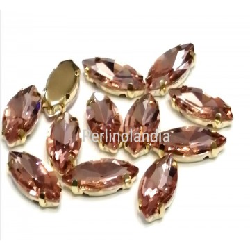 Navette In Vetro Con Castone 7x15m - Peach -2 Pezzi