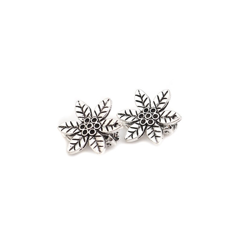 Earrings with Clip - flower - Antique Silver -...