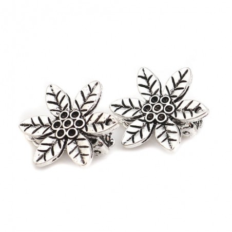 Earrings with Clip - flower - Antique Silver - 1 Pair