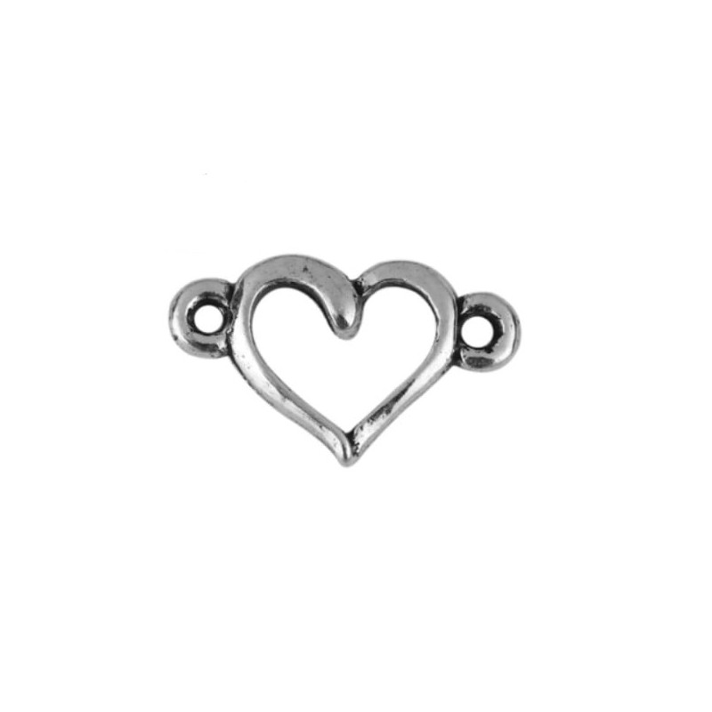 Silver heart connector antiqued zinc alloy -...