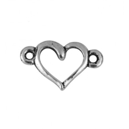 Connettore cuore argentato anticato lega zinco - 15x9 mm – 4 pezzi