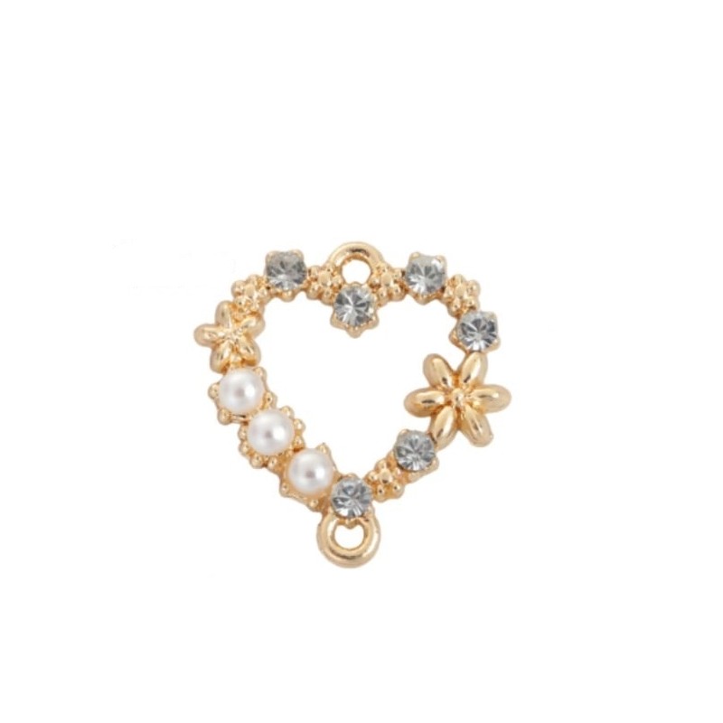 Connector rhinestone heart zinc alloy - 19x18...
