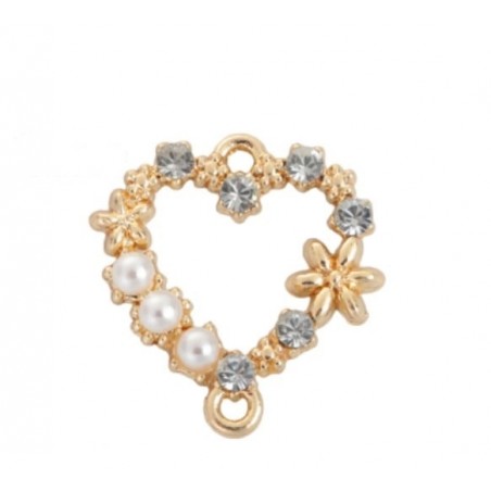 Connettore strass cuore lega zinco - 19x18 mm –  1pz