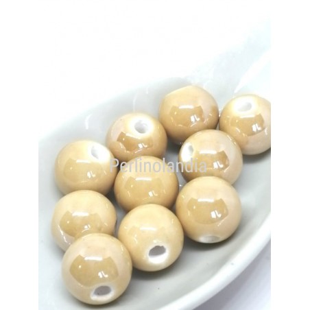 Ceramic Pearls - 8 Mm - Mustard - 15 Pieces