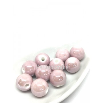 Perle In Ceramica -8 Mm - Rosa - 15 Pezzi