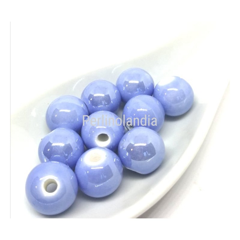 Perle In Ceramica - 8 Mm -Celeste - 15 Pezzi