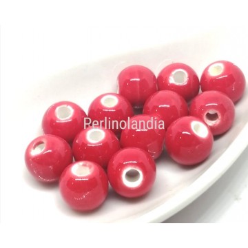 Perle In Ceramica - 8 Mm - Rosso - 15 Pezzi