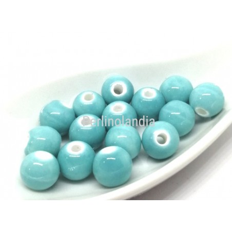 Ceramic Pearls -8 Mm - sky blue - 15 Pieces
