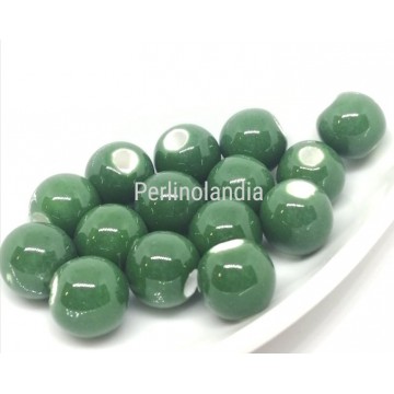 Perle In Ceramica -8 Mm - verde oliva - 15 Pezzi