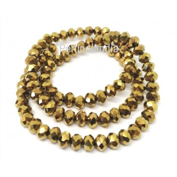 rondelle sfaccettate - 6X4mm –  Metallic Gold - 1 filo