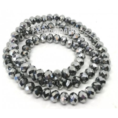 rondelle sfaccettate - 6X4mm –  Metallic Silver  - 1 filo