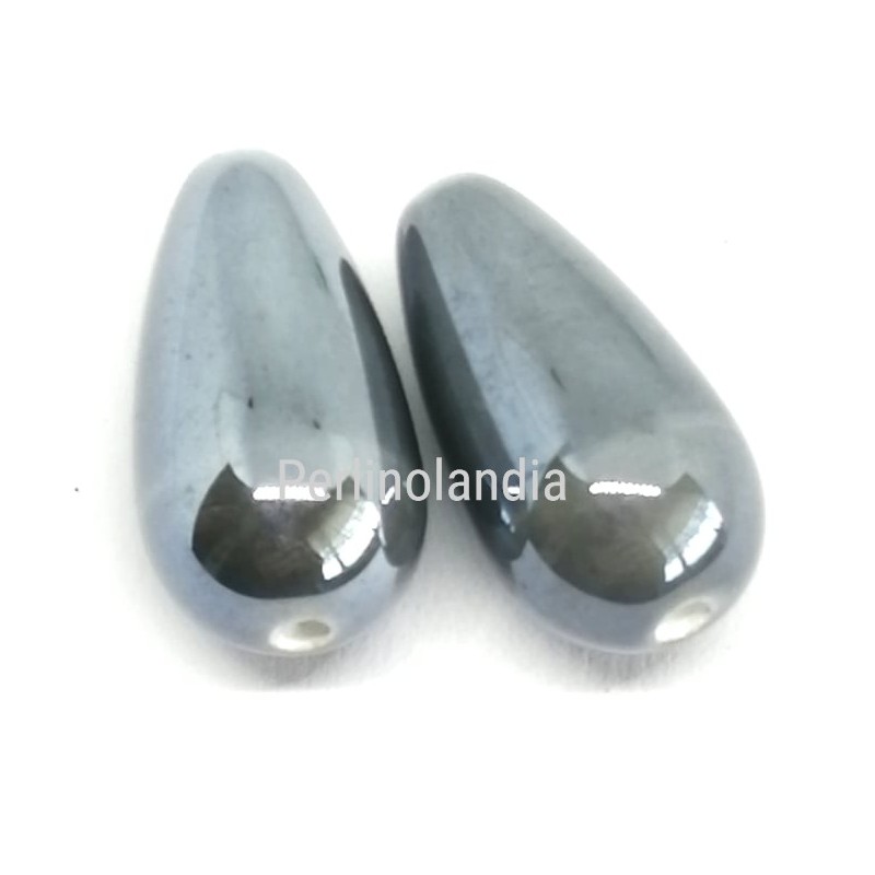 Gocce In Ceramica 20x10mm -Grigio Scuro-2 Pezzi