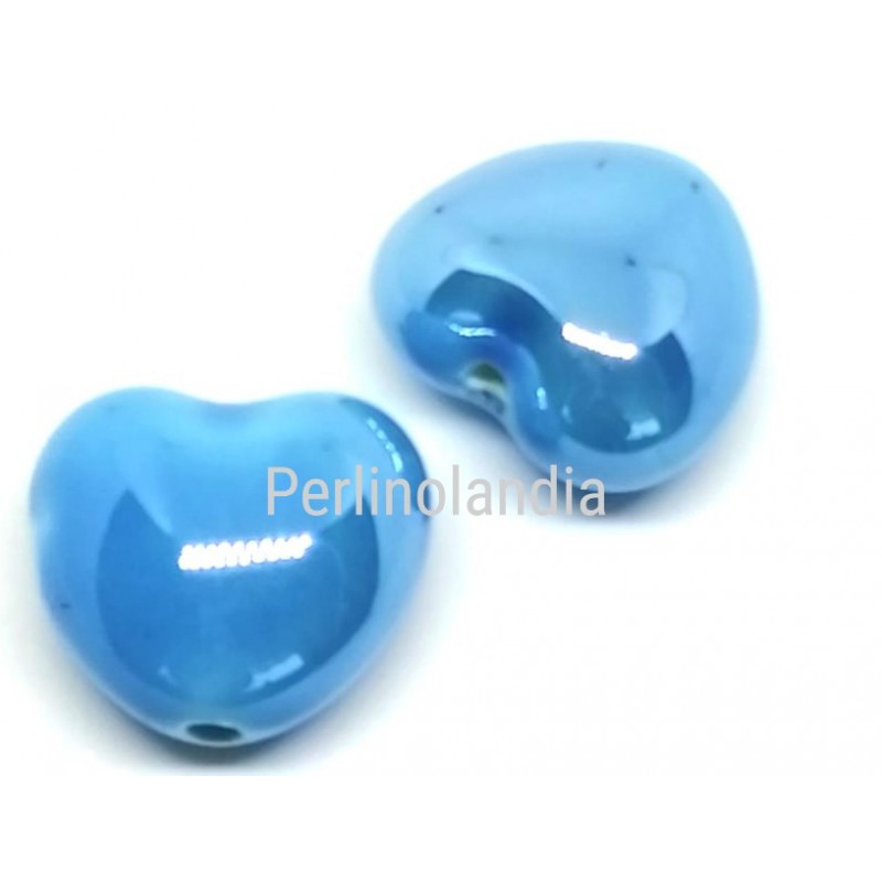 Ceramic hearts 15x18mm - light blue - 2 pieces