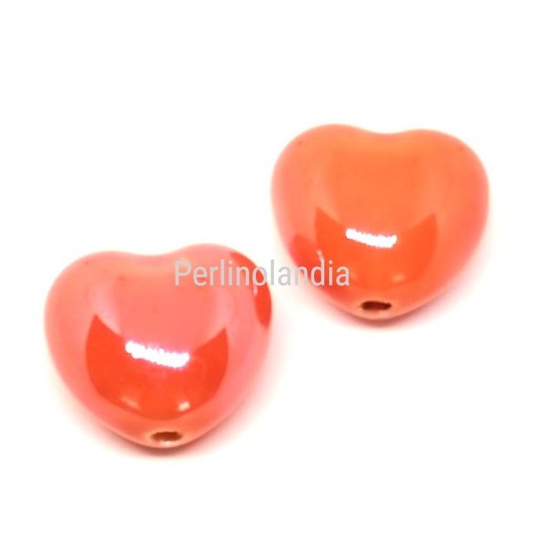 Ceramic hearts 15x18mm - orange- 2 pieces