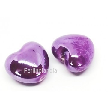 Cuori In Ceramica 15x18mm - Lilla- 2 Pezzi