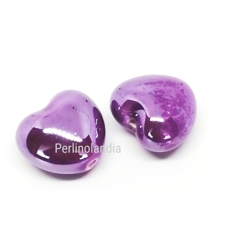 Cuori In Ceramica 15x18mm - Lilla- 2 Pezzi