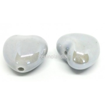 Cuori In Ceramica 15x18mm -Grigio- 2 Pezzi