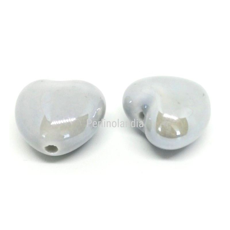 Ceramic Hearts 15x18mm -Grey- 2 Pieces