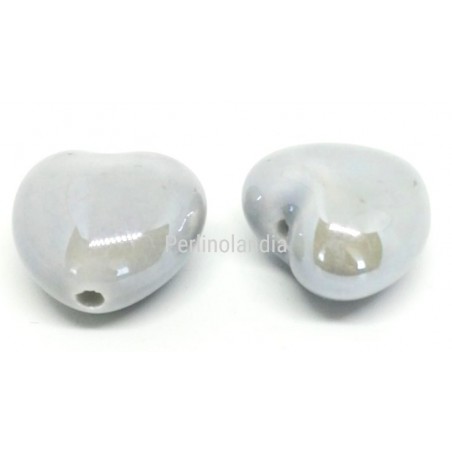 Cuori In Ceramica 15x18mm -Grigio- 2 Pezzi