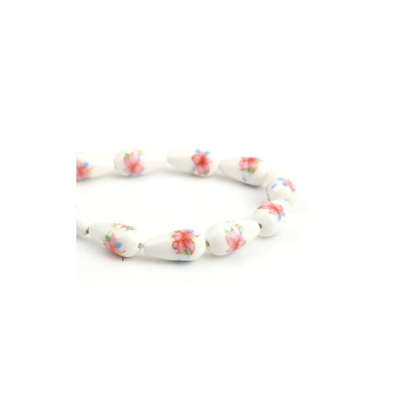 Ceramic drops 20x10mm floral decoration - pink...