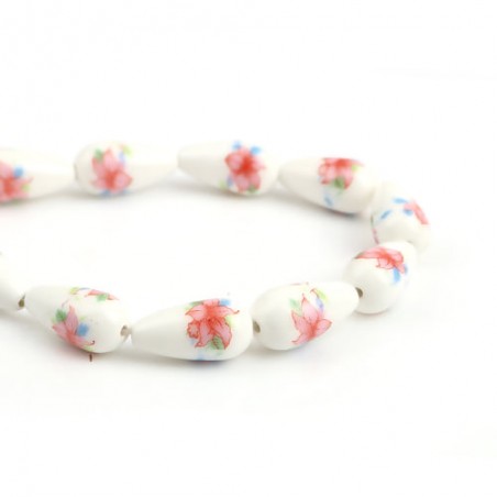 Gocce in ceramica 20x10mm decorazione floreale - rosa - 2 pezzi