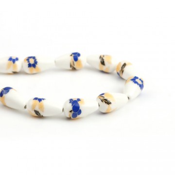 Gocce In Ceramica 20x10mm Decorazione Floreale - Blu - 2...