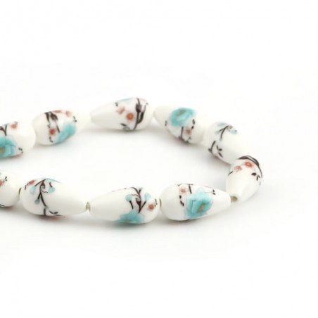 Gocce In Ceramica 20x10mm Decorazione Floreale - Azzurro - 2 Pezzi