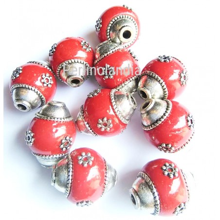 Indonesia Pearls With Rhinestones And Alloy Core-17x14mm - Red- 1 Piece