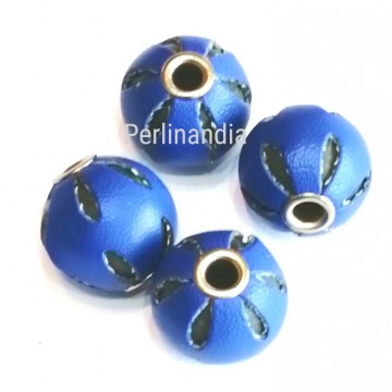 Perline rivestite in pelle 14 mm - blu - 4 pezzi