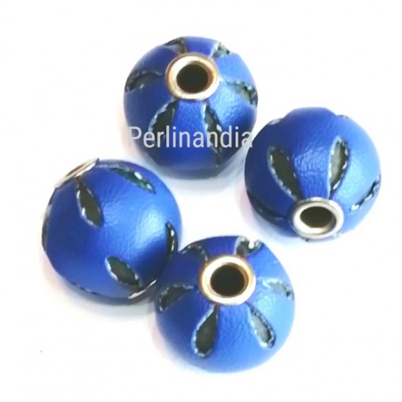 Leather-coated beads 14 mm - blue - 4 pieces