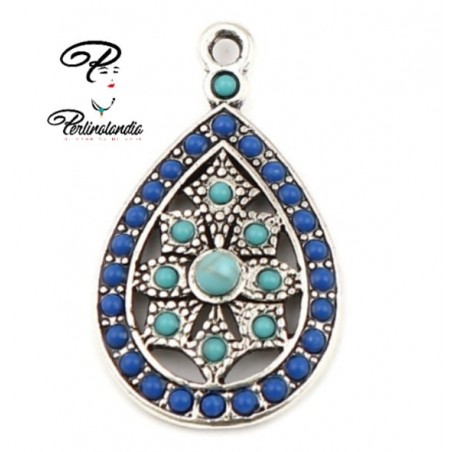 Zinc blue drop pendant - 29x17 mm - 1pcs