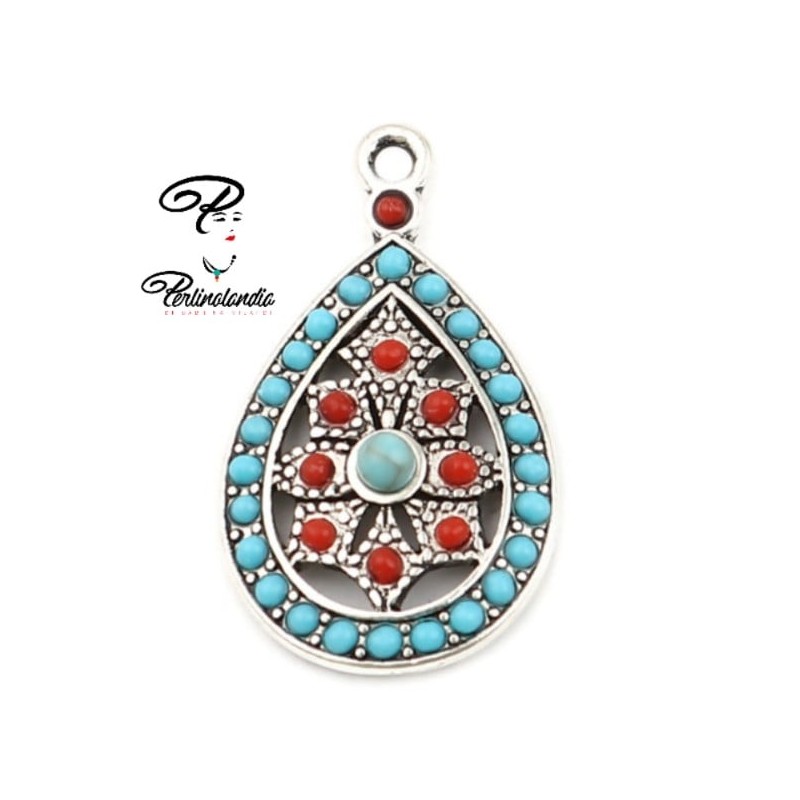 Zinc turquoise drop pendant - 29x17 mm - 1pcs