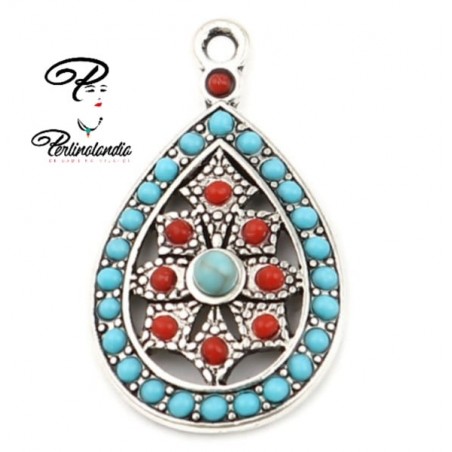 Zinc turquoise drop pendant - 29x17 mm - 1pcs