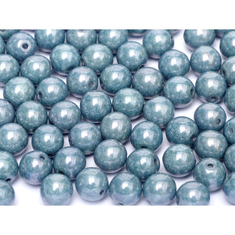 Beads 6 mm Bohemian Glass Chalk White Baby Blue luster- 25 Pieces